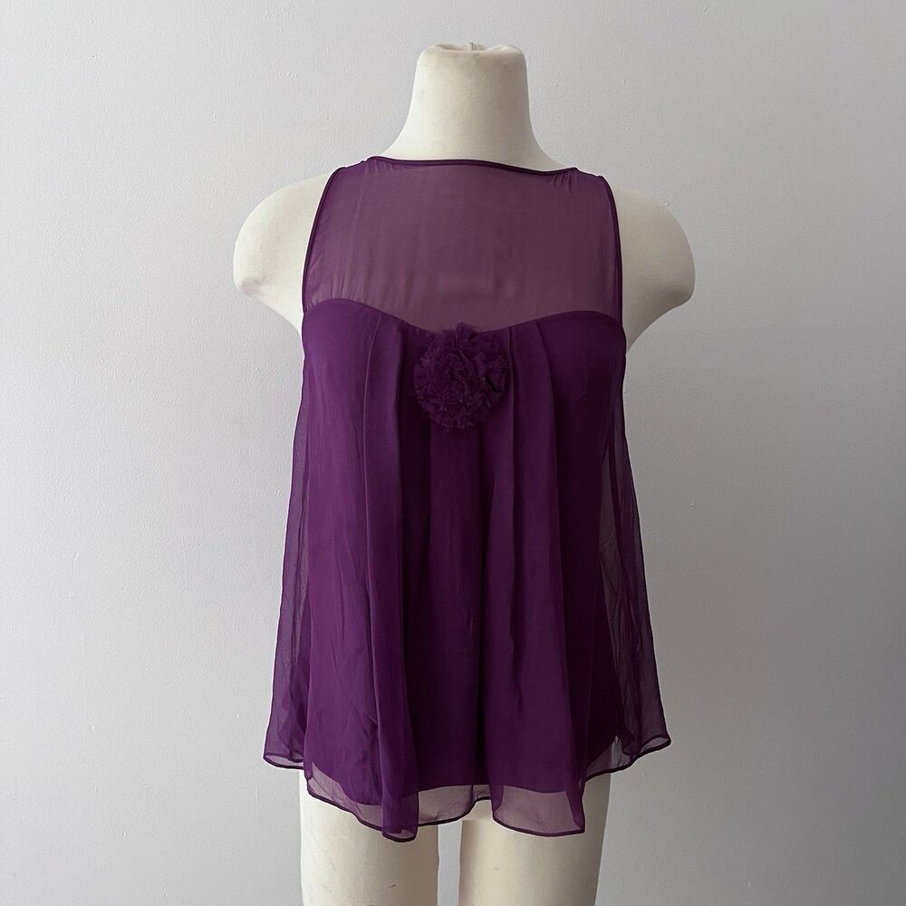 Rebecca Taylor silk top purple old money glam babydoll interview outfit small